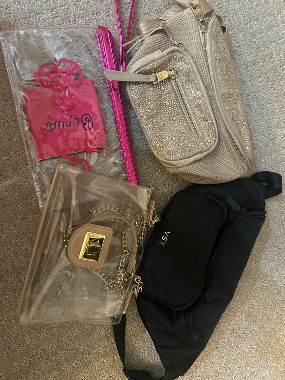 Assorted Clear & Neutral Crossbody & Waist Bags - Pink Accent
